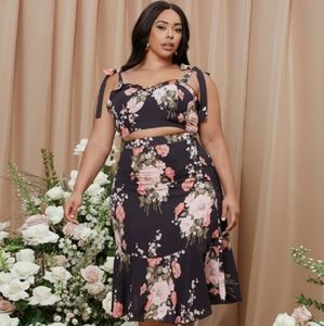 SHEIN floral skirt set